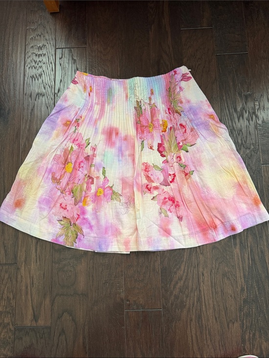 Anthropologie Dresses & Skirts - Anthropologie Pastel Floral Pintucked Pleated A-Line Skirt- Pink, Purple, Yellow